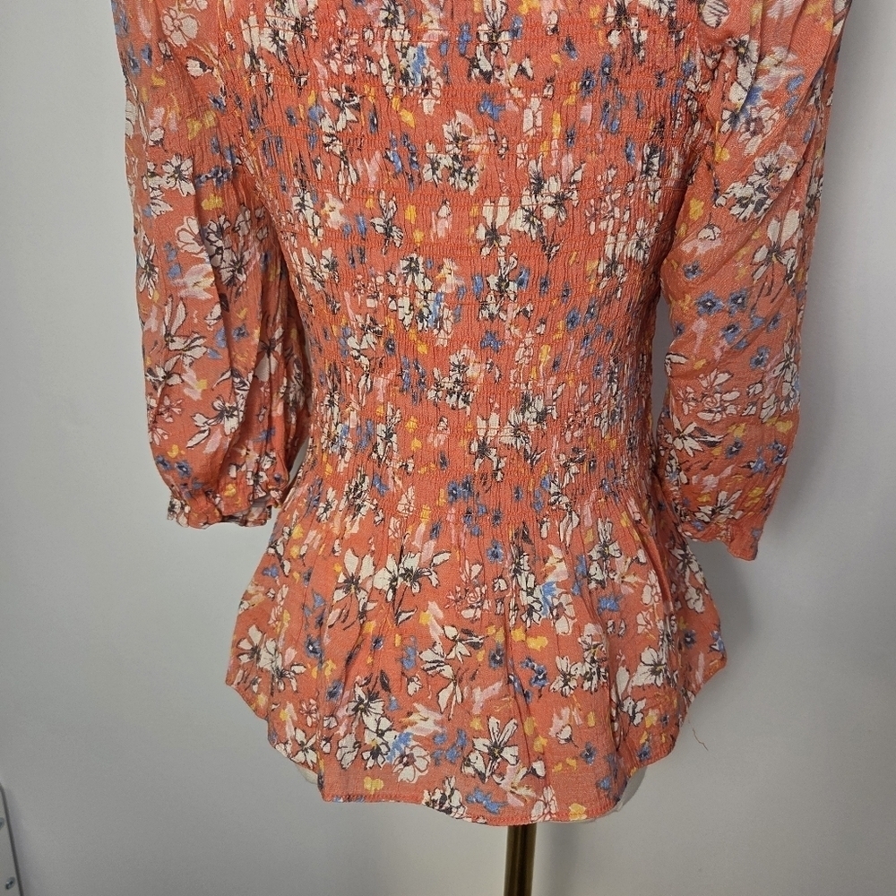 Nanette Lepore Floral Ruffled Smocked Peplum Blouse - Picture 11 of 12